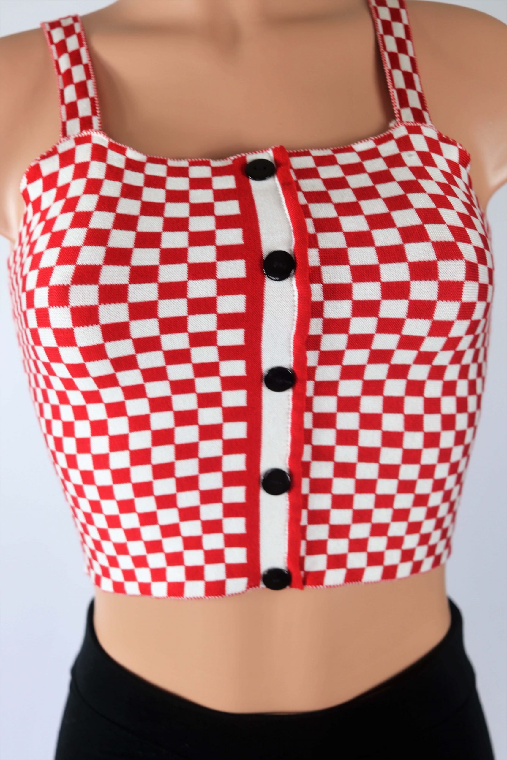Checker Tank Checkered print plaid fake button tank top crop top.