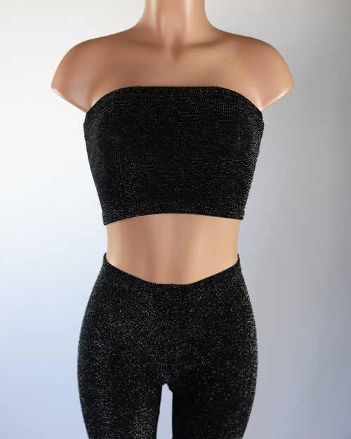 Tina - Plain khaki ribbed scoop neck crop top and mini skirt set.