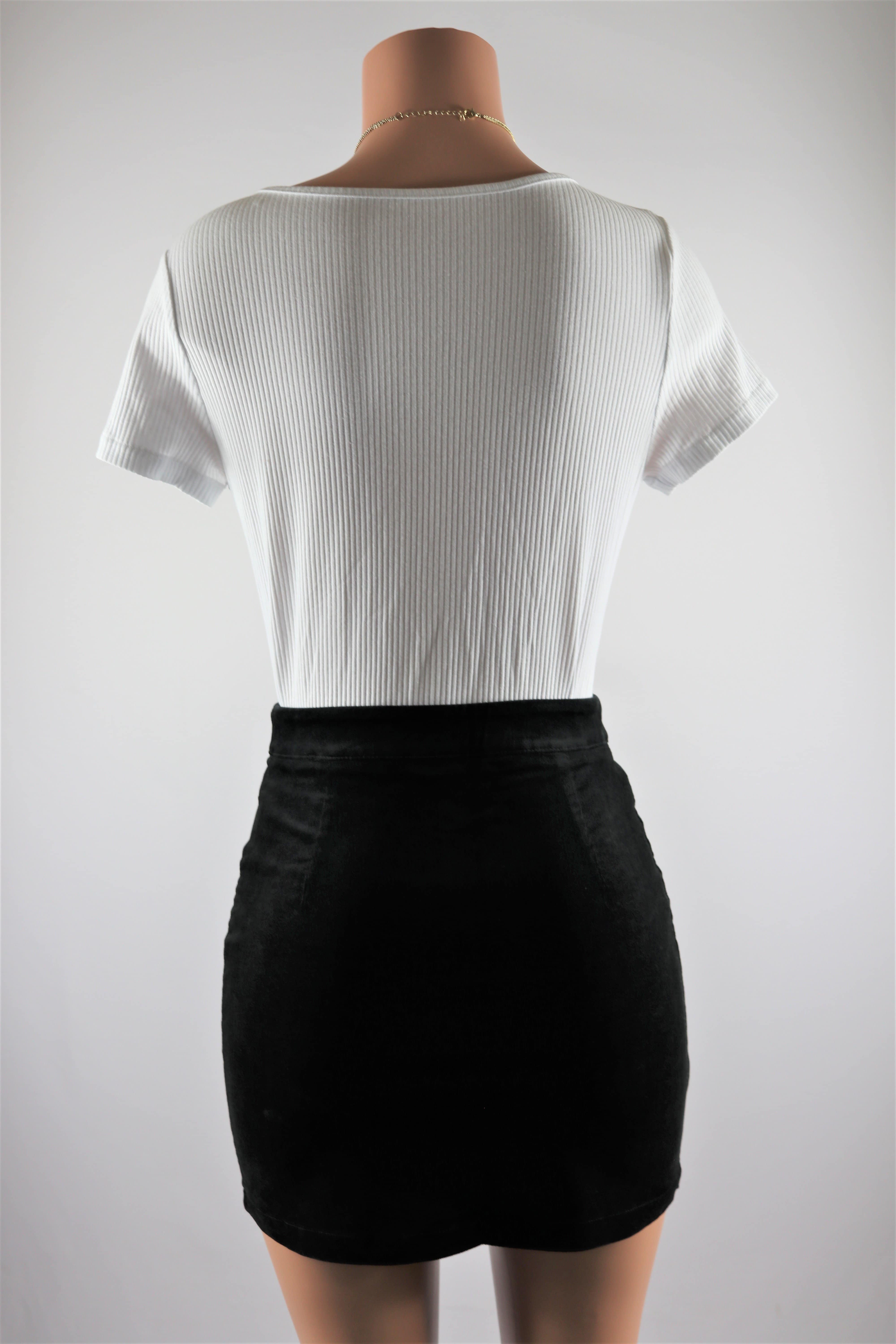 Promise Ring Skirt - High waisted corduroy black mini skirt front zipper.