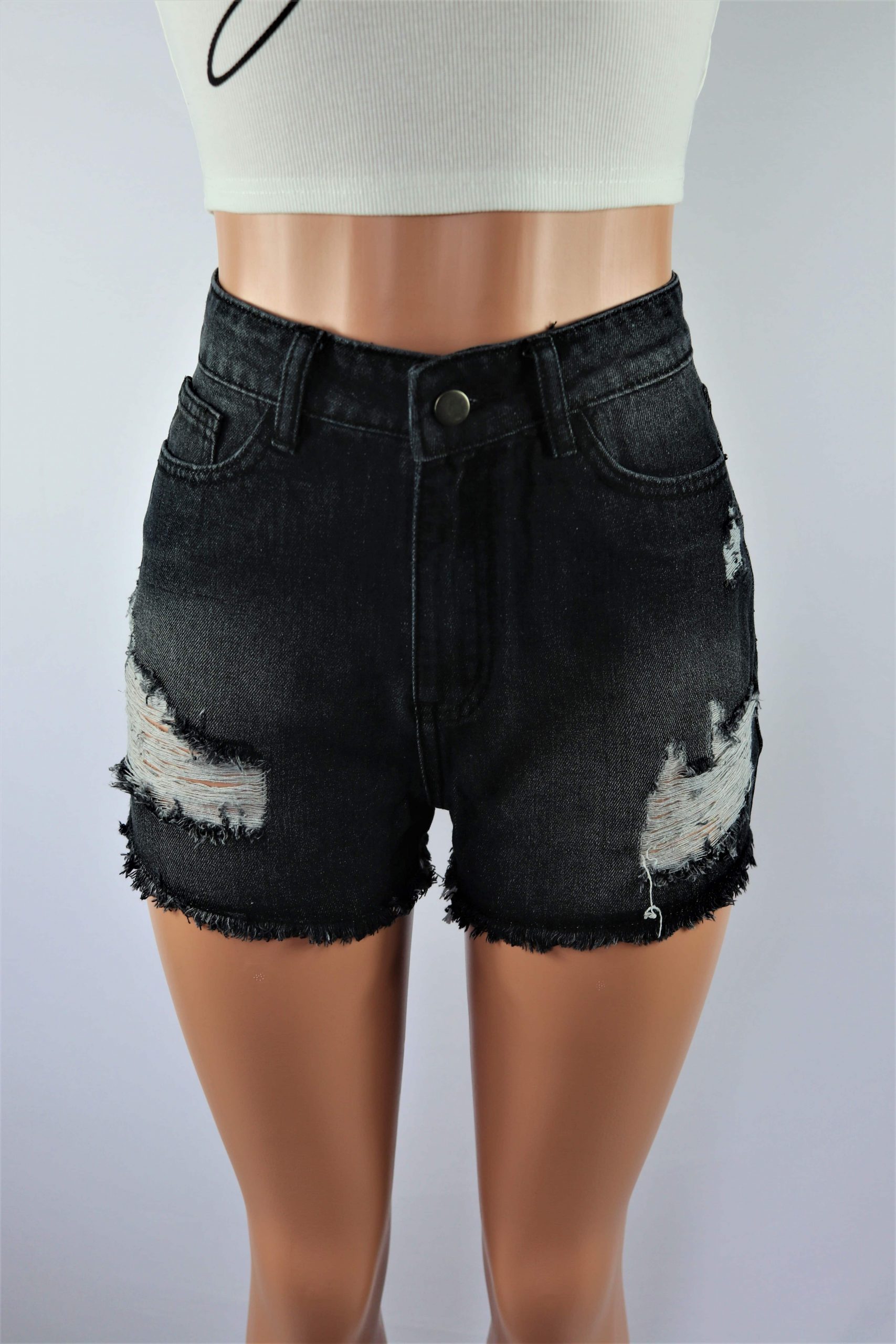 black high waisted distressed shorts