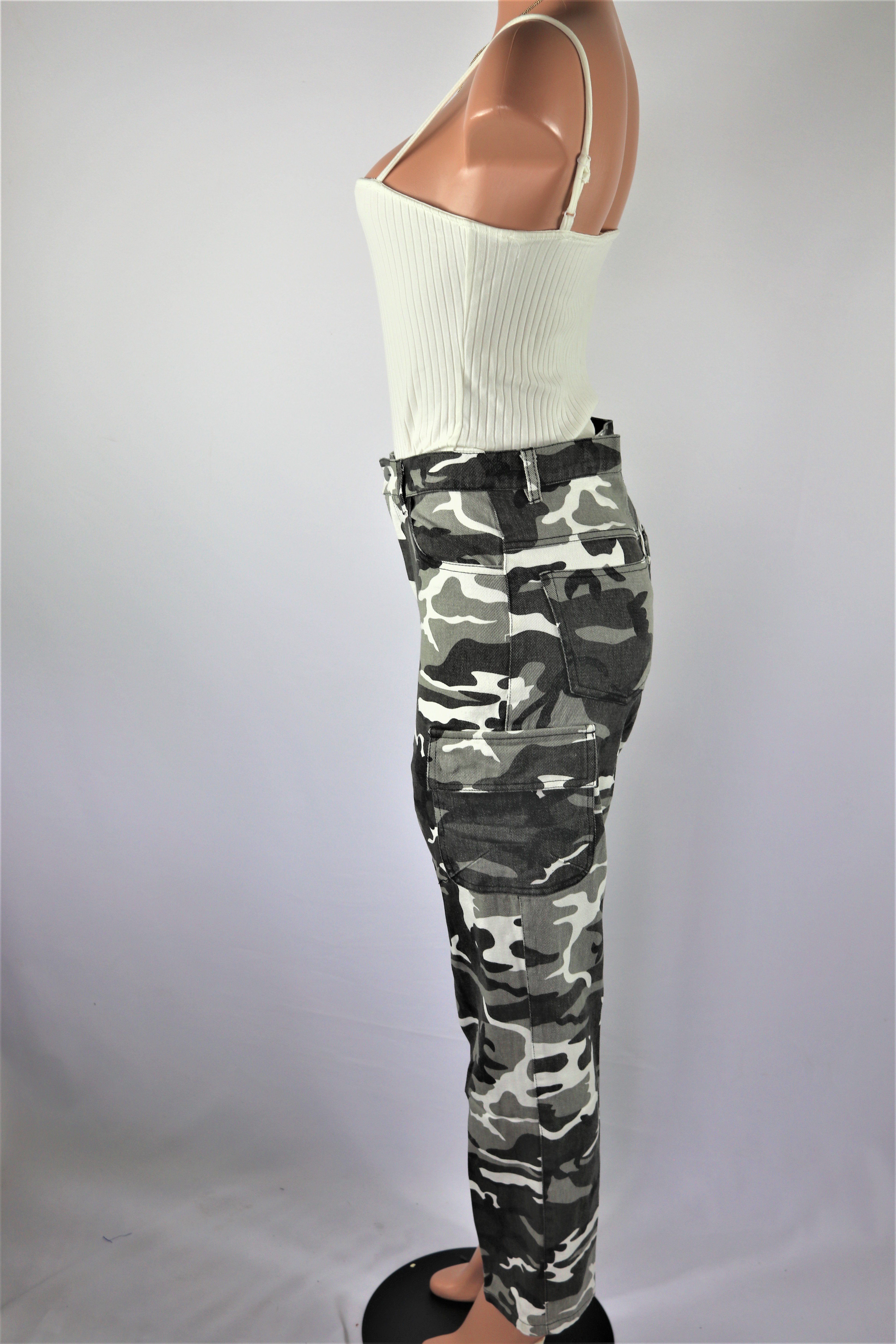 Camo Pants - High waisted camouflage black wide leg pants.