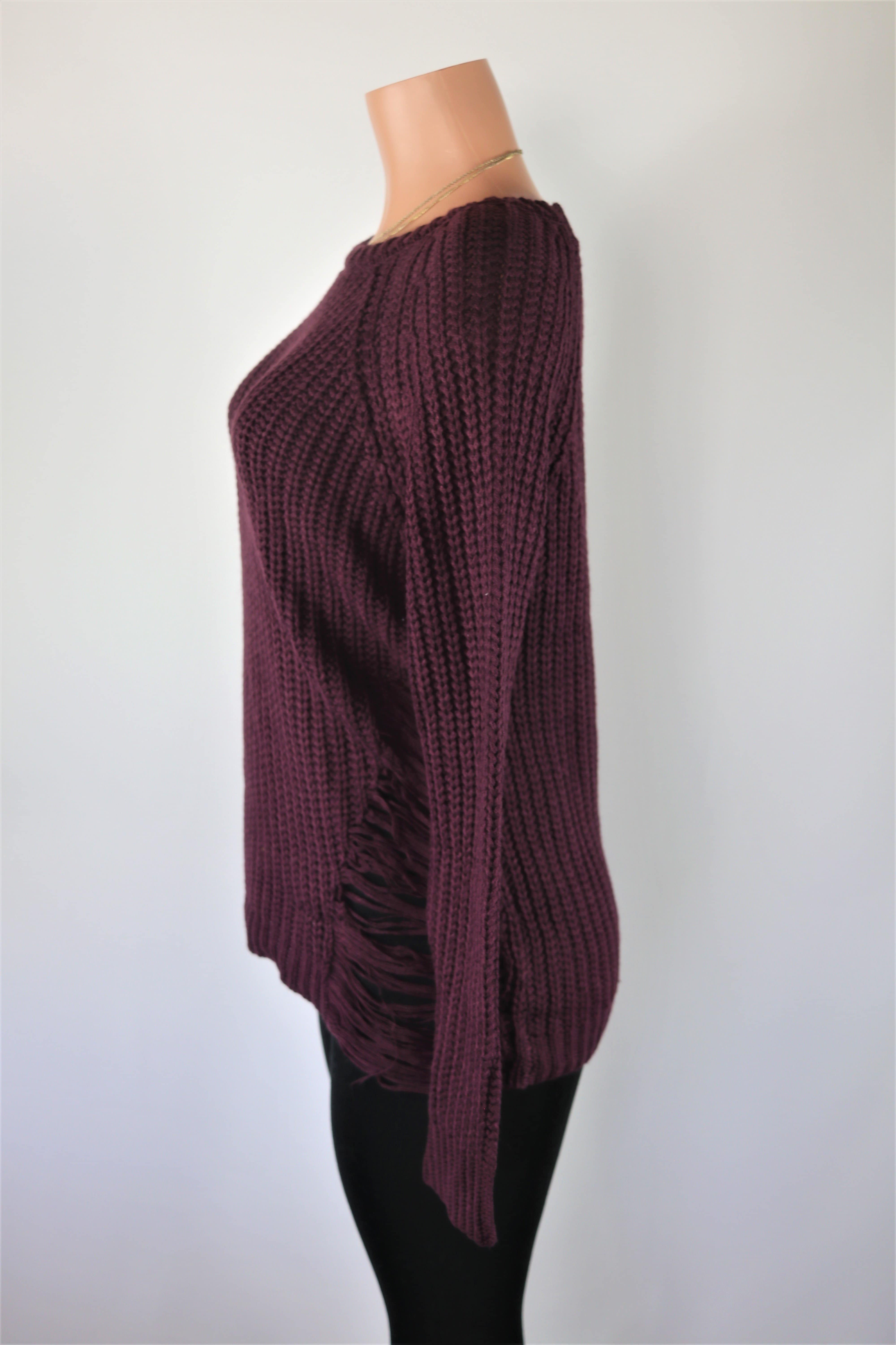 Plum Sweater - Purple long sleeve knitted distressed sweater.