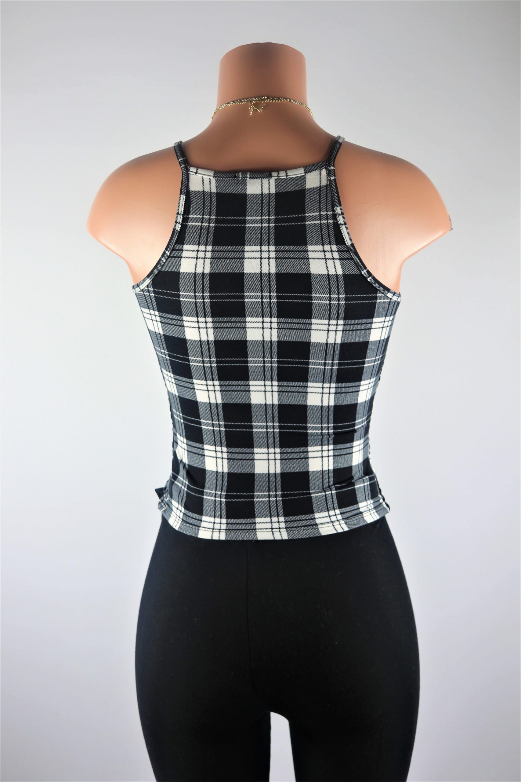 Smocked Plaid Square Neck Tank