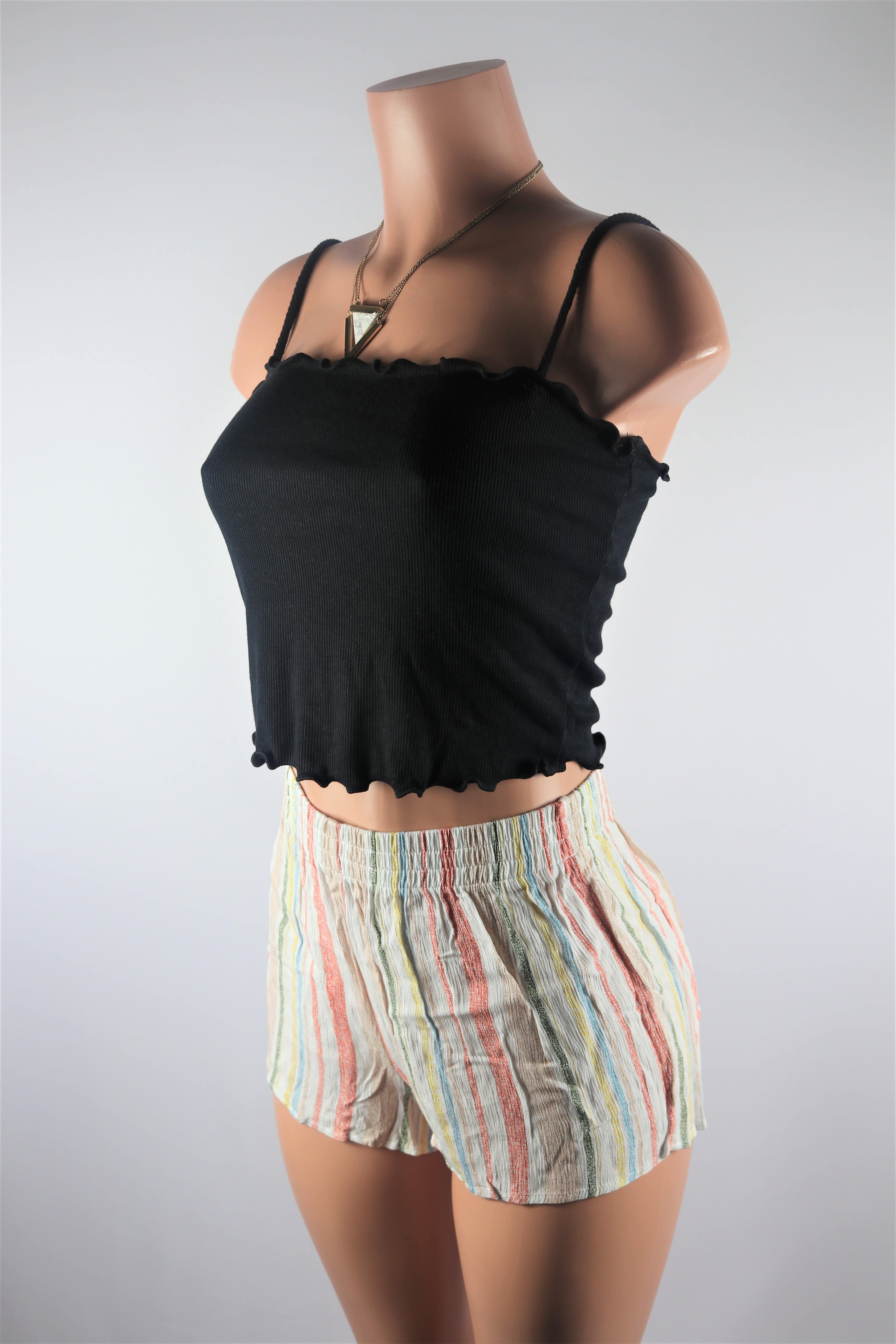 Candy Shorts - High waisted pastel striped linen shorts.