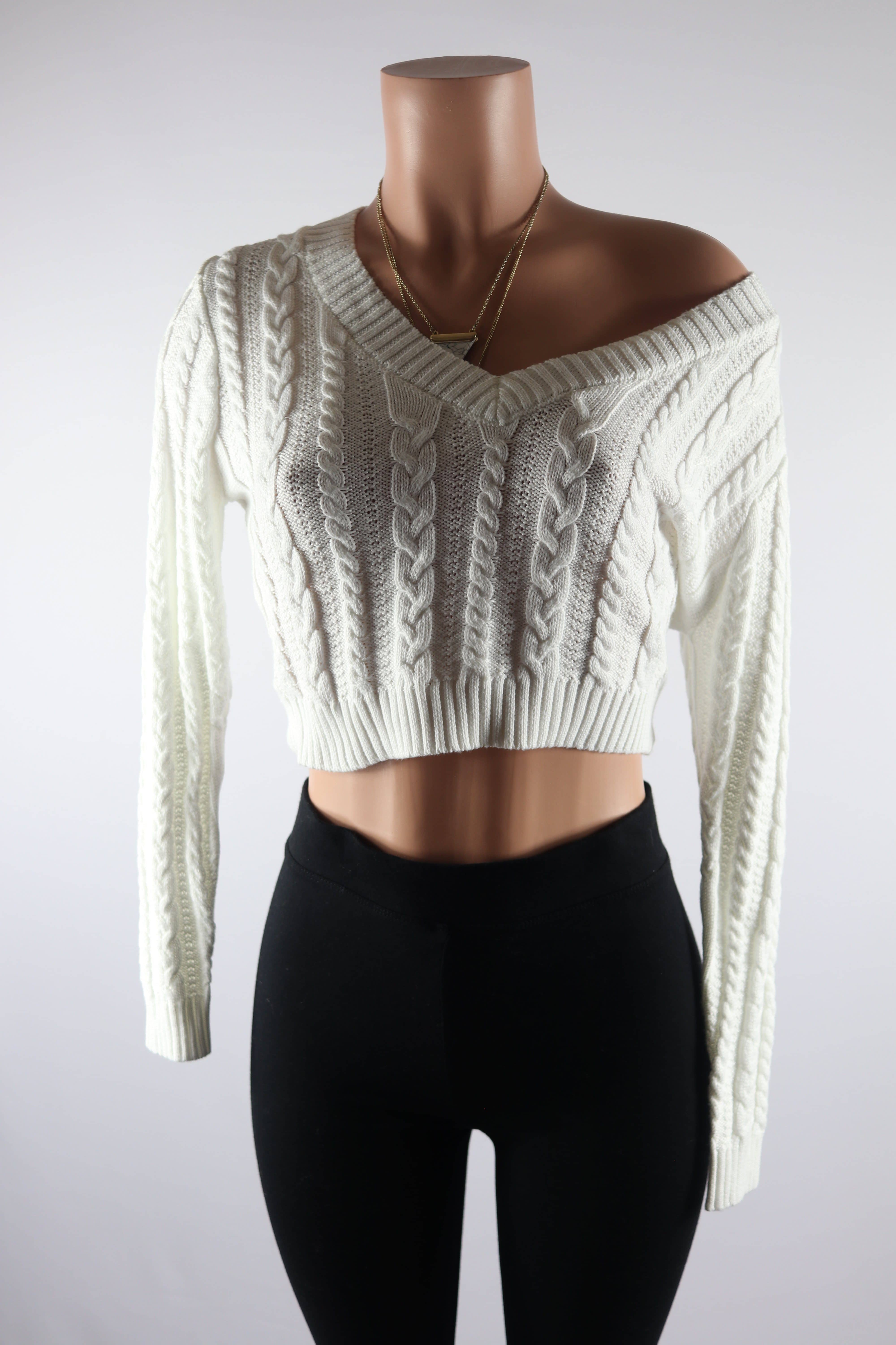 Maud Crop Sweater - Grey Mauve White Black long sleeve crop jumper.