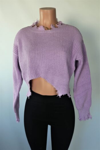 Lavender Distress Crop Sweater