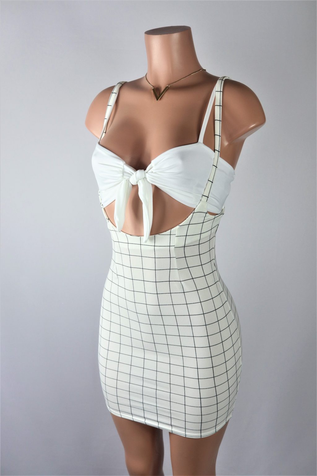CD 25 Print Suspender Skirt Light Gray and Navy Blue Polyester