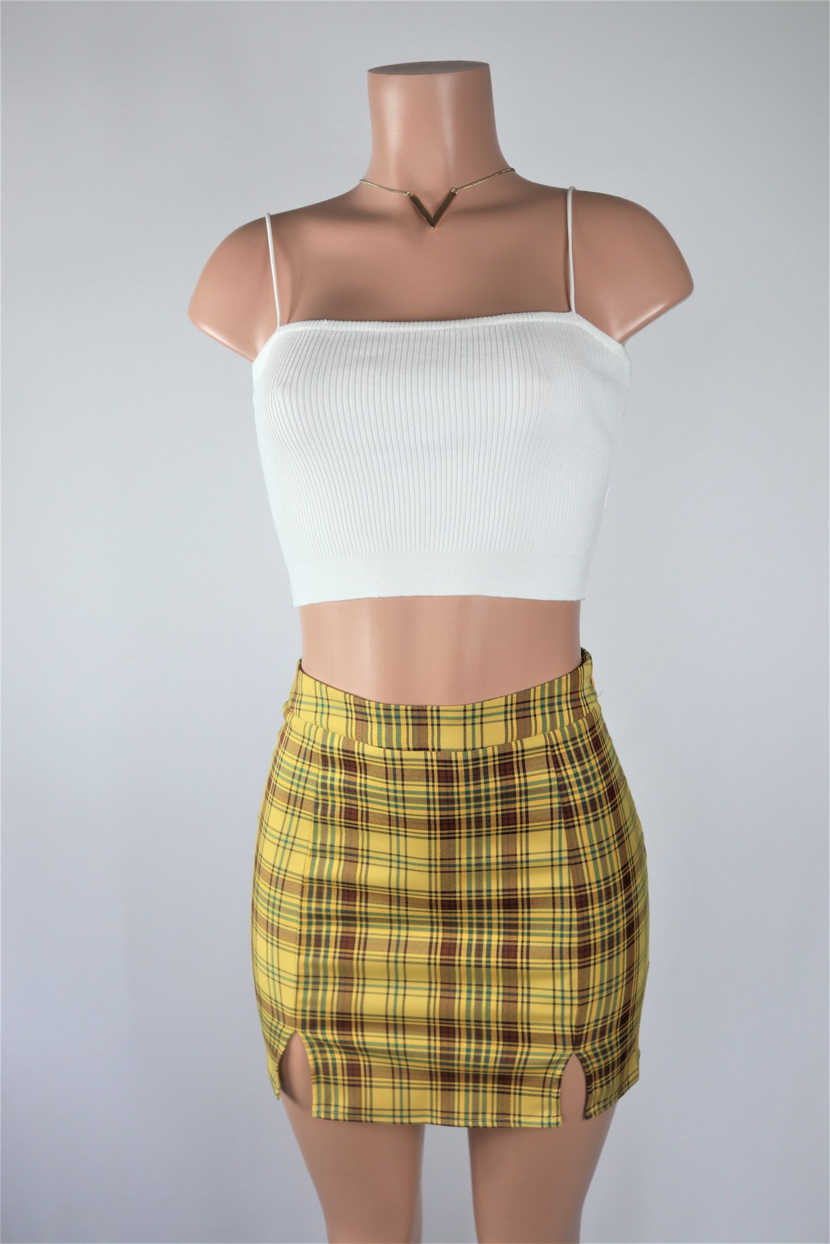 plaid mini skirt with slits