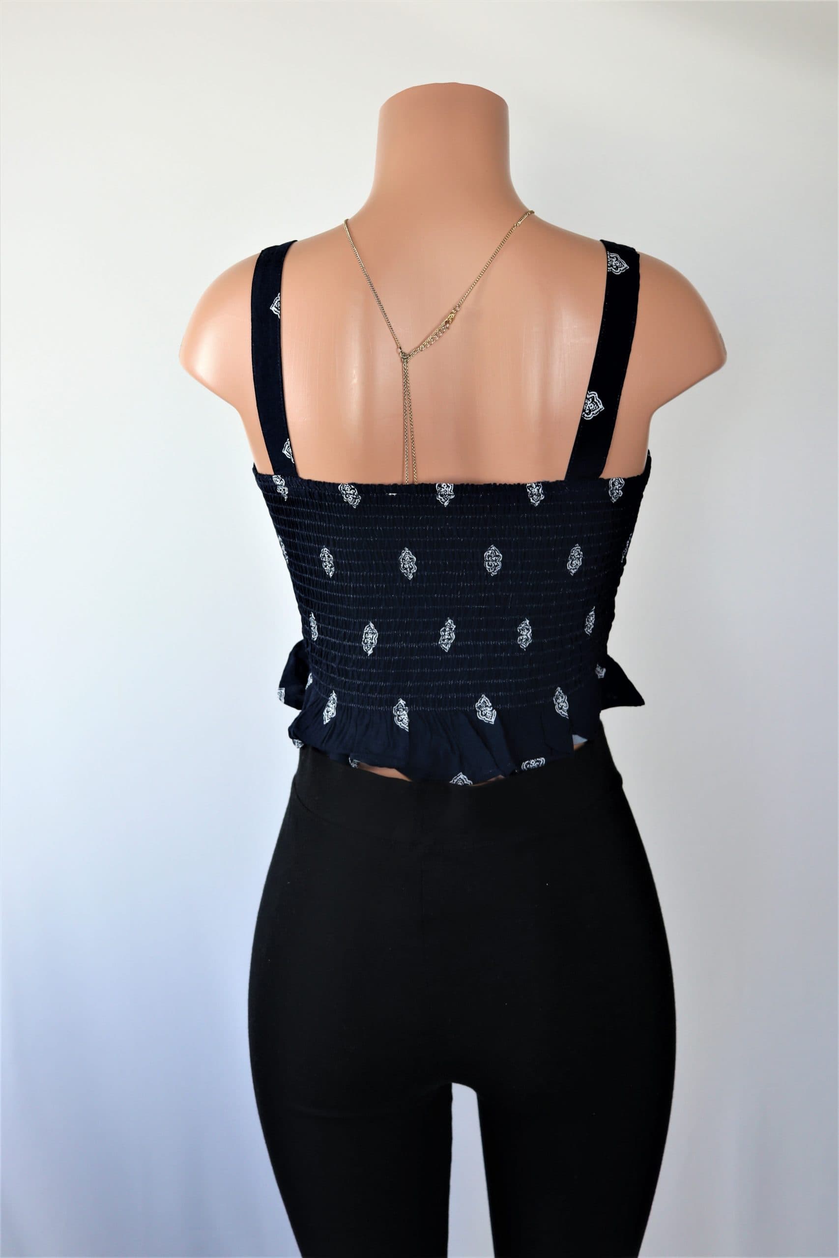 In The Deep Top - Smocked peplum blue white floral crop top.