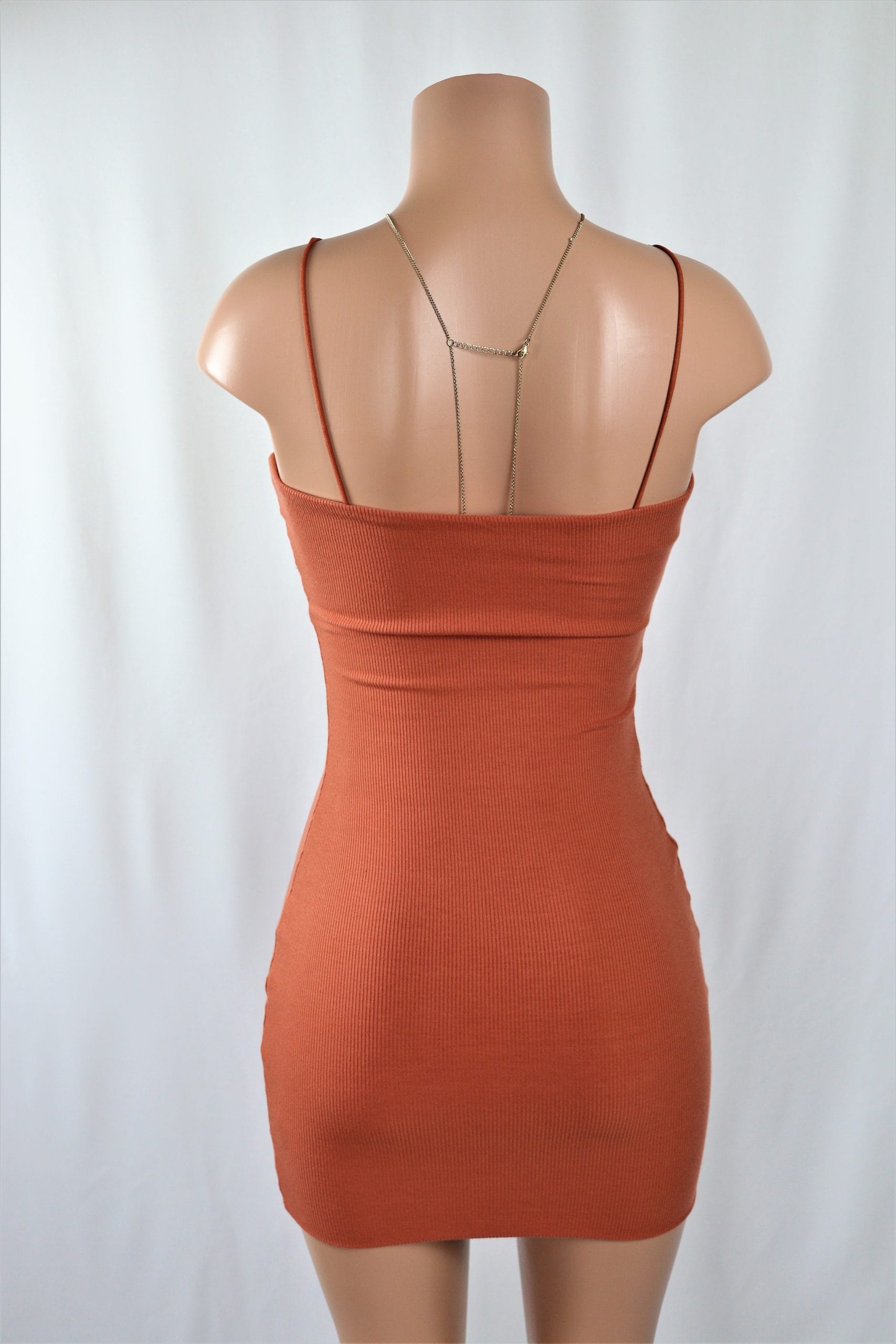 Basic Ribbed Mini Dress - Thick square neck ribbed mini dress Rust Pink.