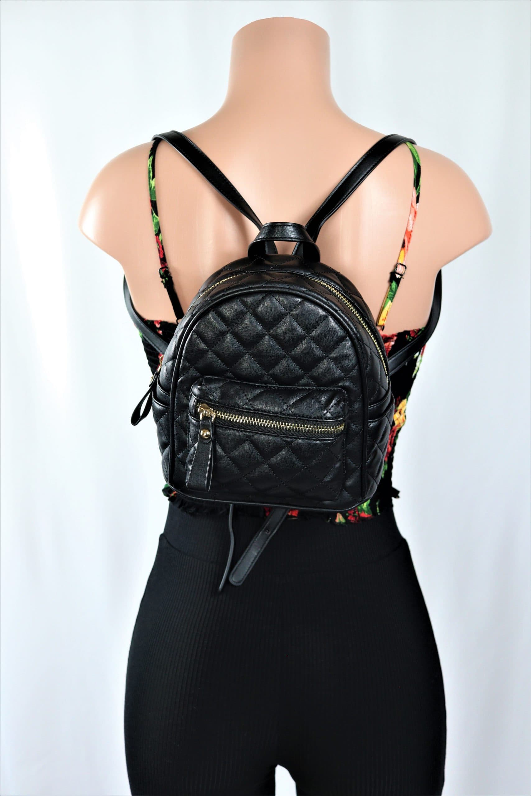 black quilted mini backpack