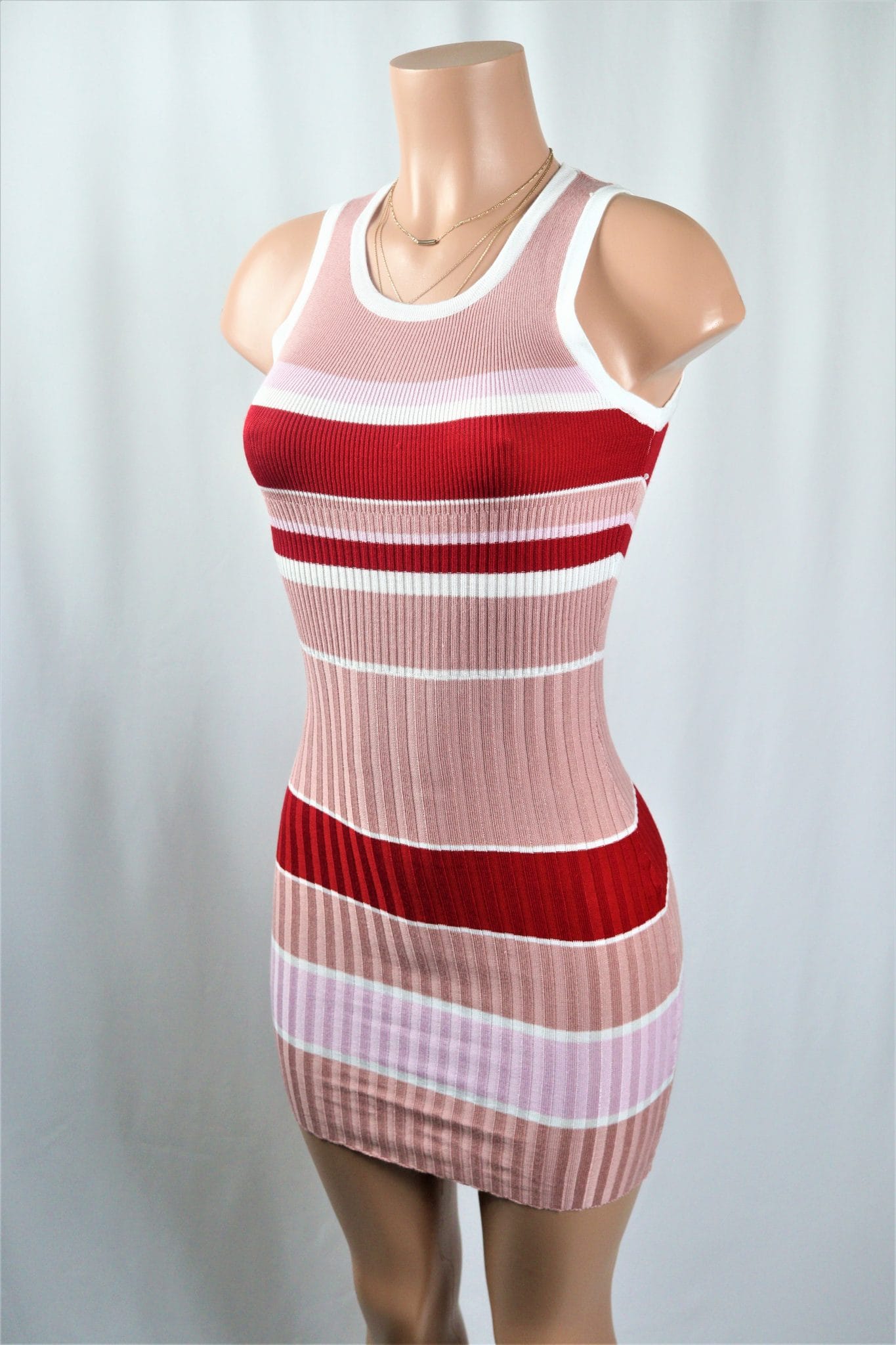 Flirty Mini Dress - Ribbed lightweight blush red stripe mini dress.
