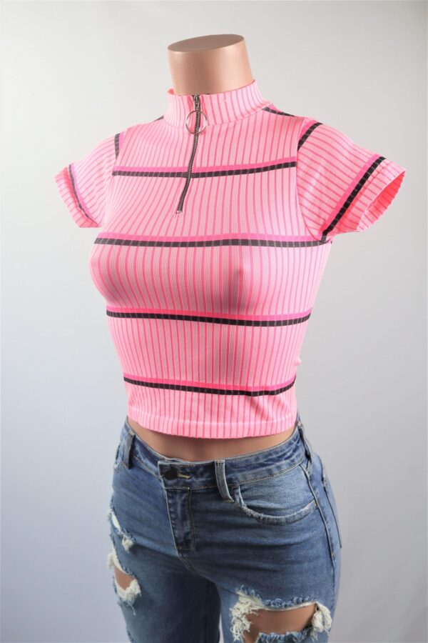  Highbuy Front Zipper Net Sleeves Crop Topimported Fabric  Sizepink /