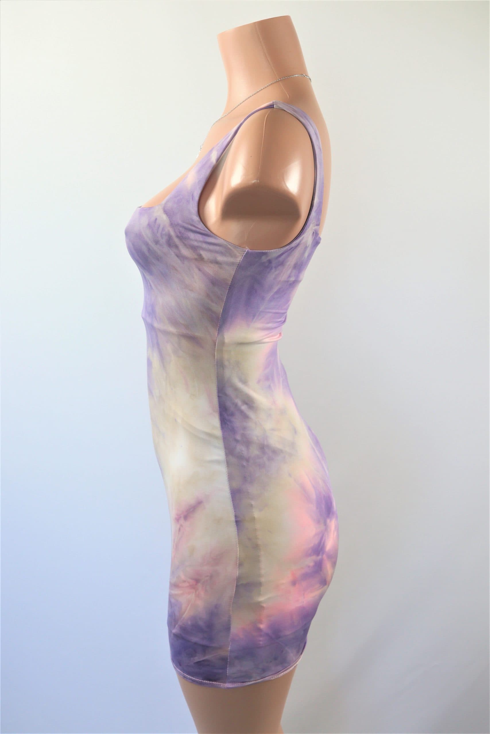 Tie Dye Mini Dress Pink Multi Color Tie Dye Square Neck Mini Dress