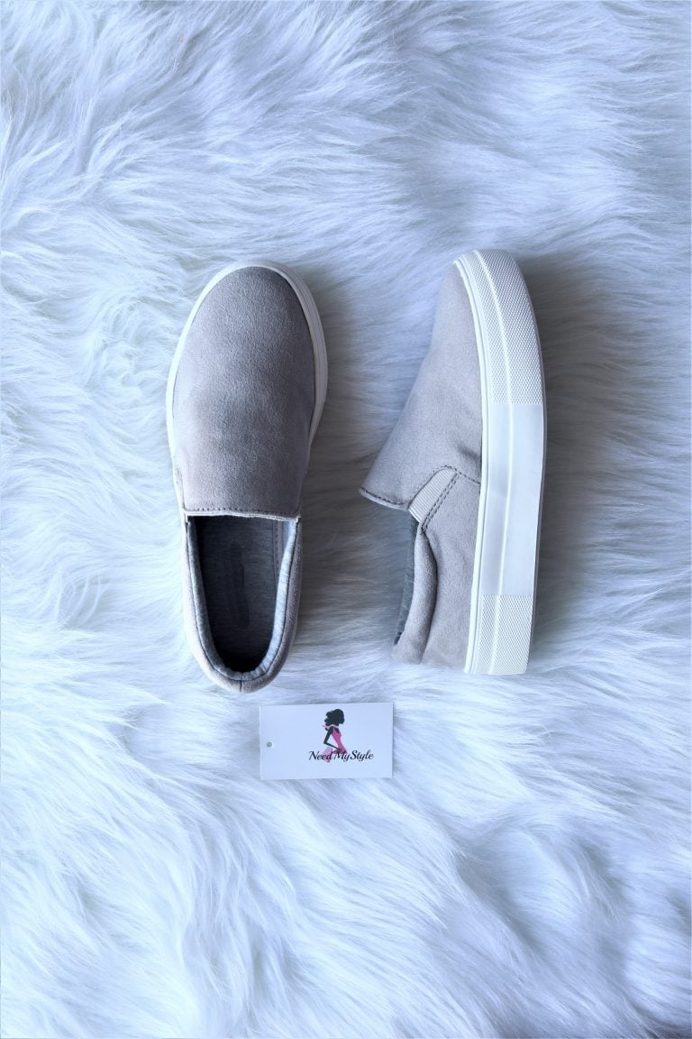 black and grey slip ons