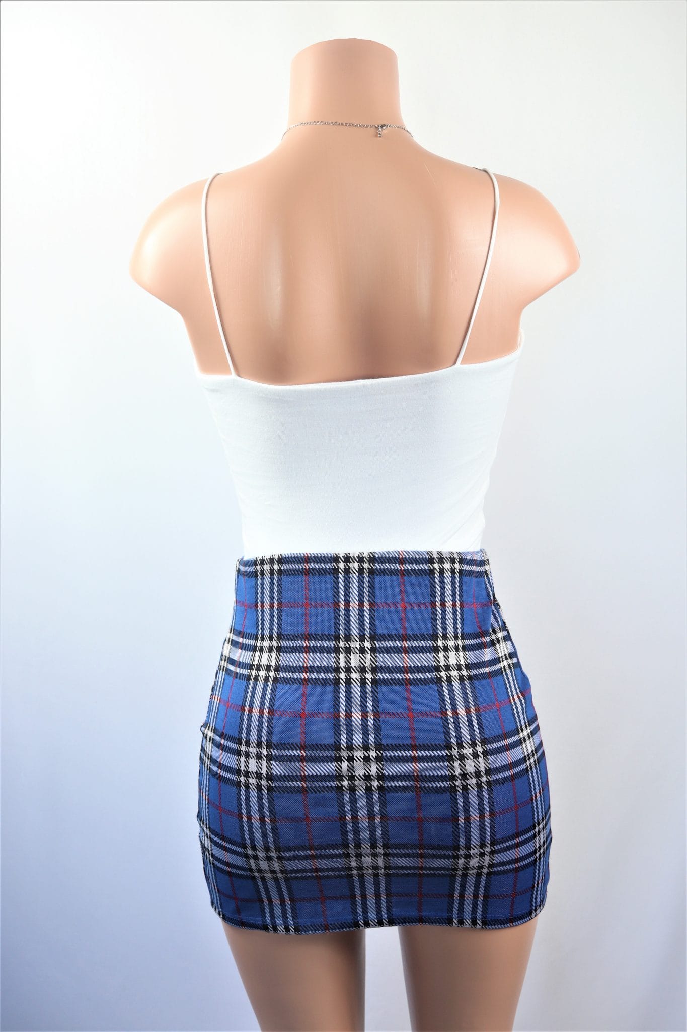 Angie Plaid Skirt Blue Multicolor Plaid Mini Skirt With Side Slit 