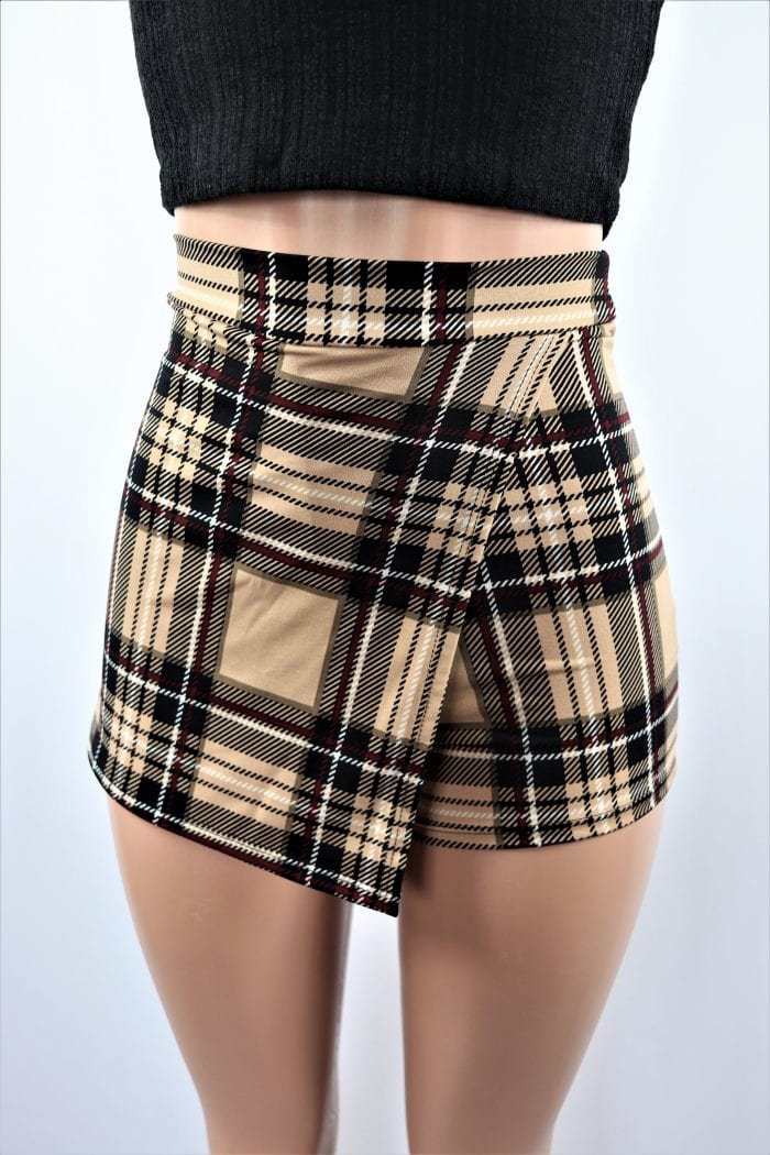 Plaid Skort High waisted lightweight plaid wrap skort.