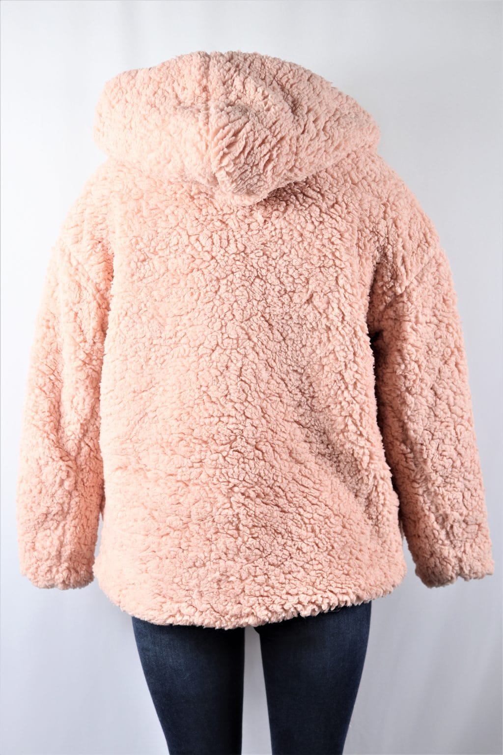Two Tone Sherpa Jacket Blush Pink Ivory long sleeve soft hooded jacket.