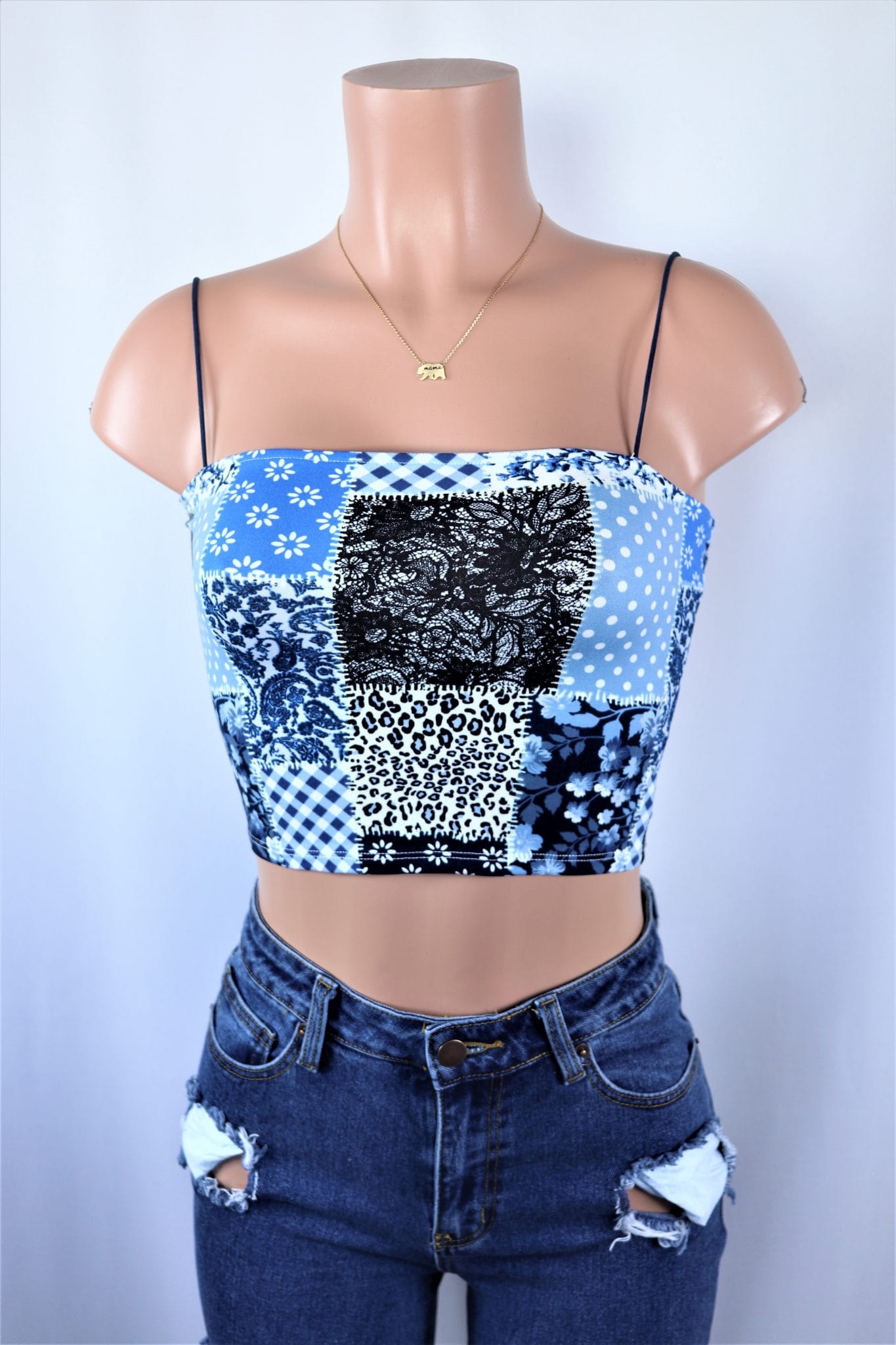 patchwork crop top with joggers