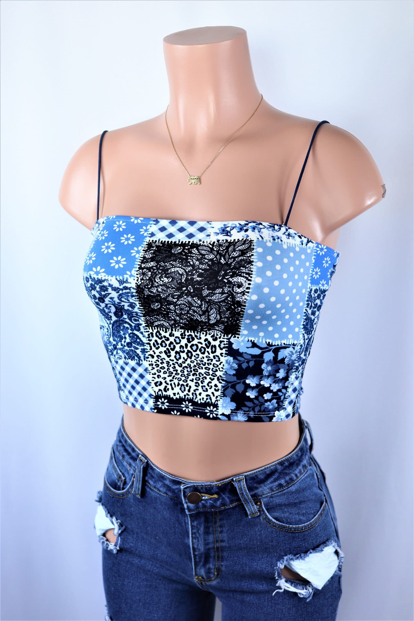 patchwork crop top with joggers