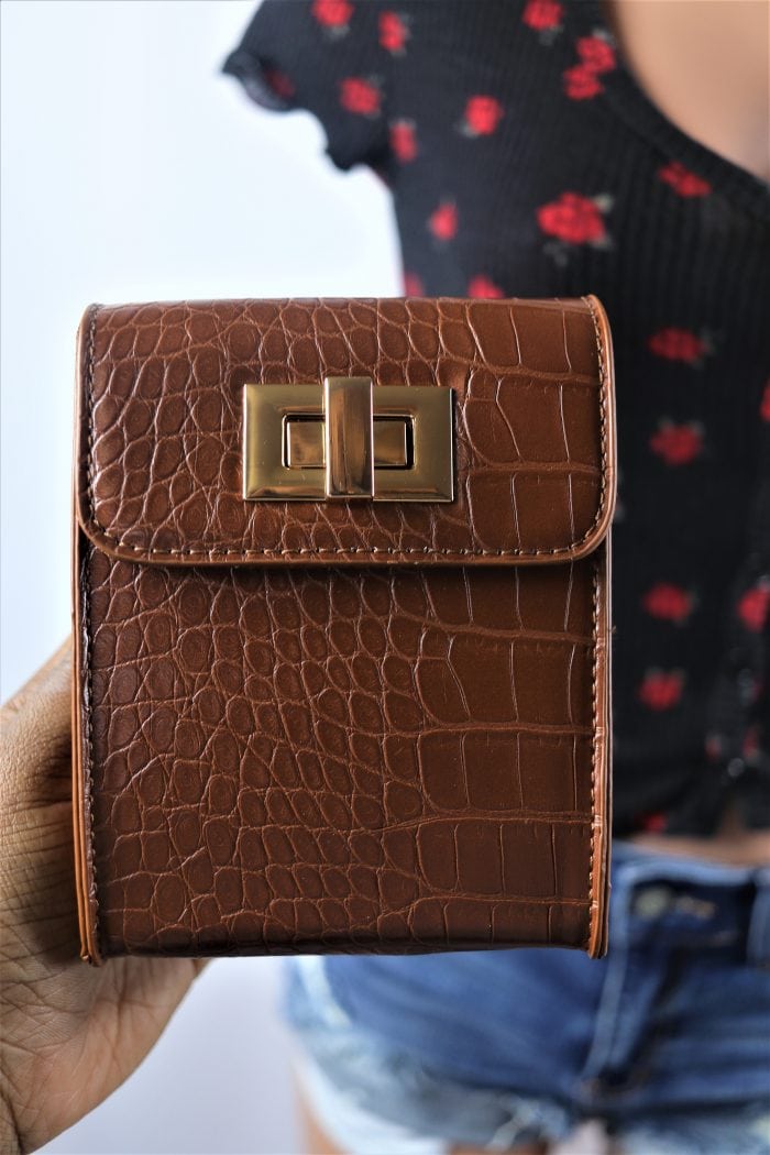 Faux Croc Bag Faux croc leather crossbody bag in brown and Black.