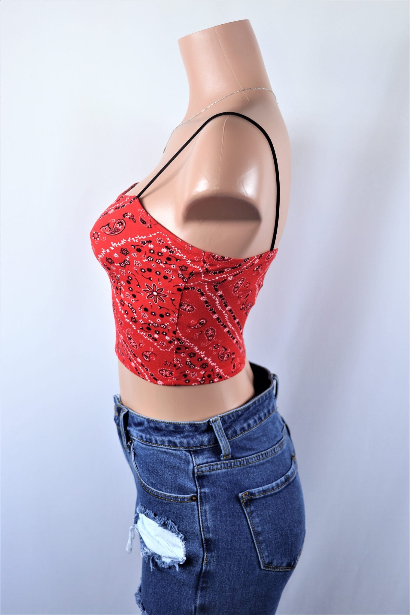 Bandana Crop Top Red Bandana Paisley Print Square Neck Crop Top