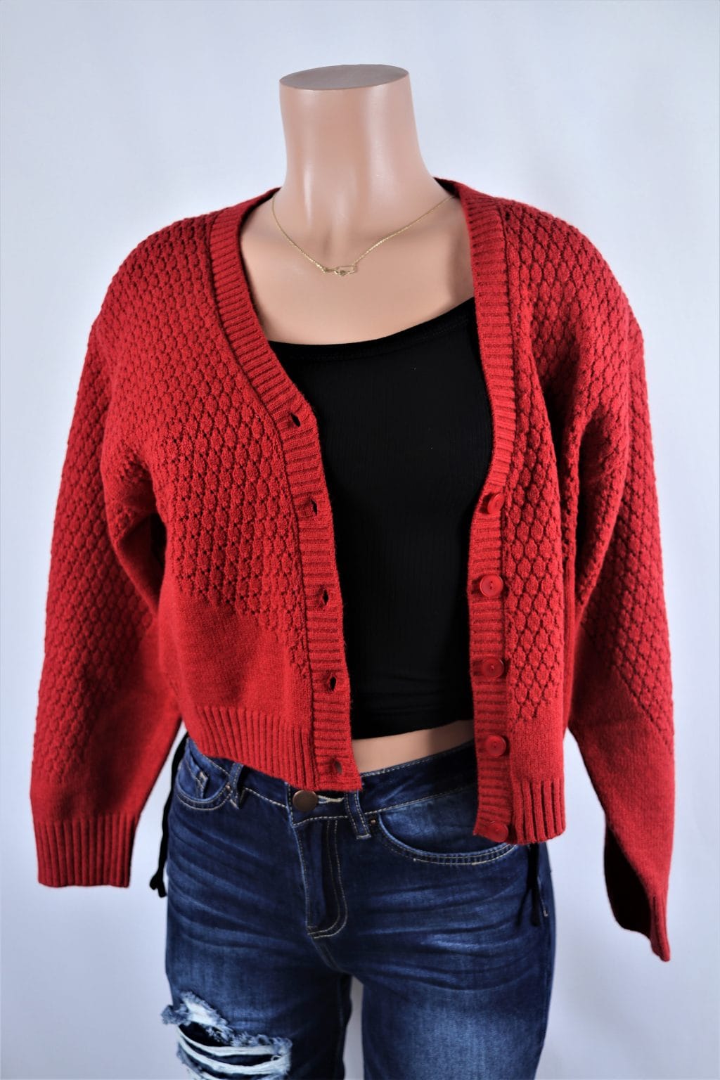 red button up cardigan