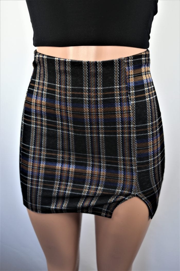 black plaid mini skirt