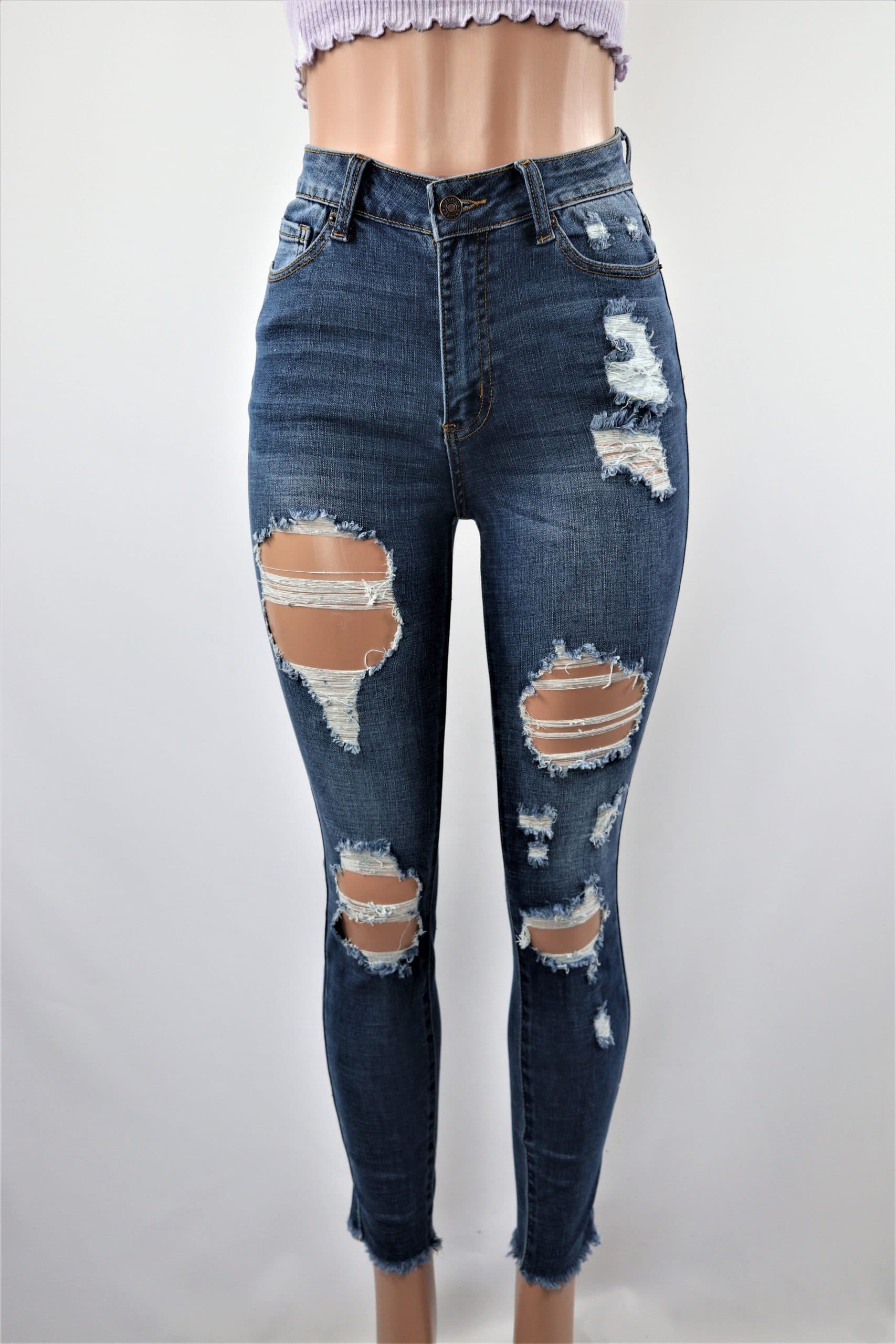 Tough It Out Jeans - High waist medium blue was skinny ripped jeans.