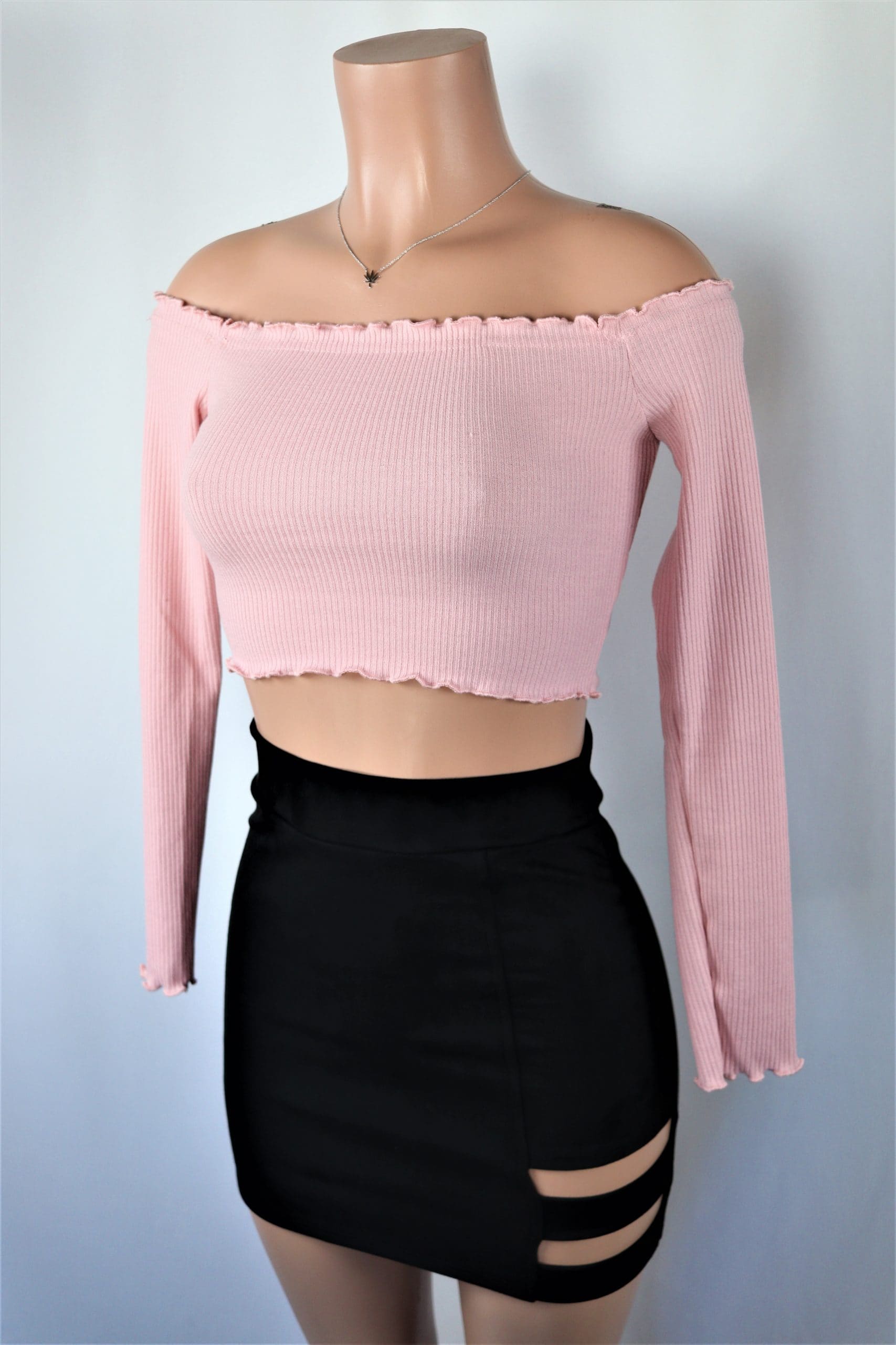 beige off the shoulder crop top